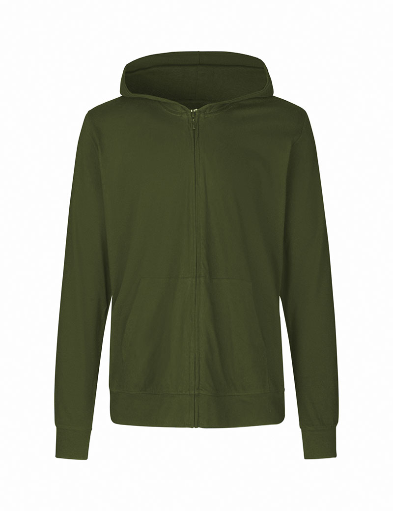 NEUTRAL Unisex Jersey Zip Hoodie, 100% Økologisk Fairtrade Bomuld-Militær
