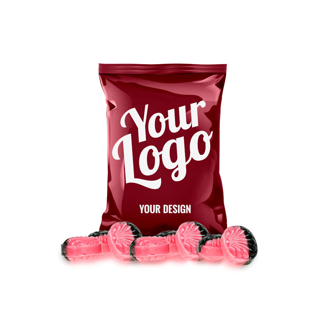 Klassisk pose med 15 bolsjer-Jordbær-lakrids