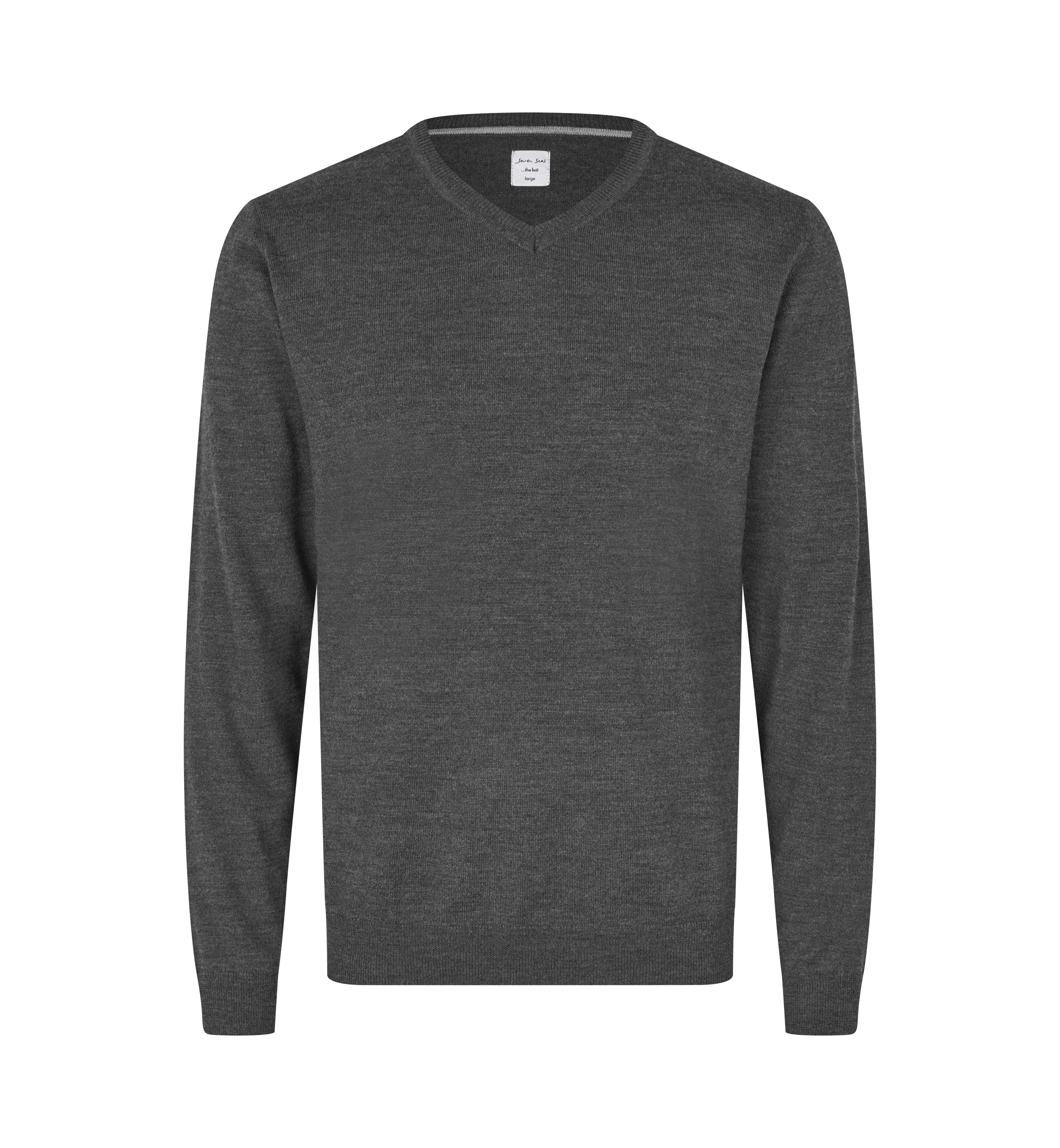 SEVEN SEAS Strik med V-hals, Herre - 50% Uld-Grå