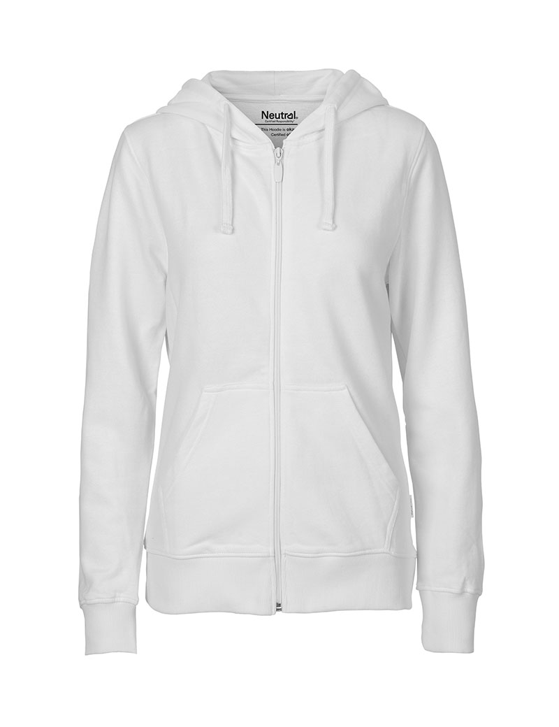 NEUTRAL Dame Zip Hoodie, 100% Økologisk Fairtrade Bomuld - Hvid