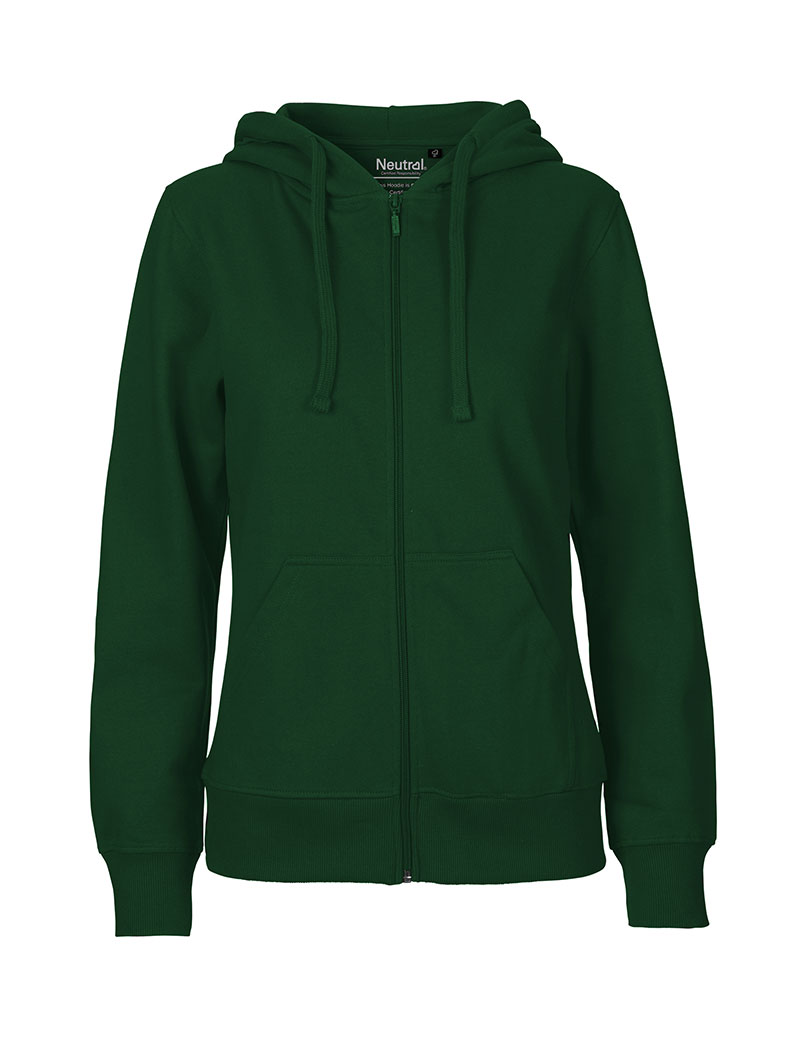 NEUTRAL Dame Zip Hoodie, 100% Økologisk Fairtrade Bomuld - Flaskegrøn