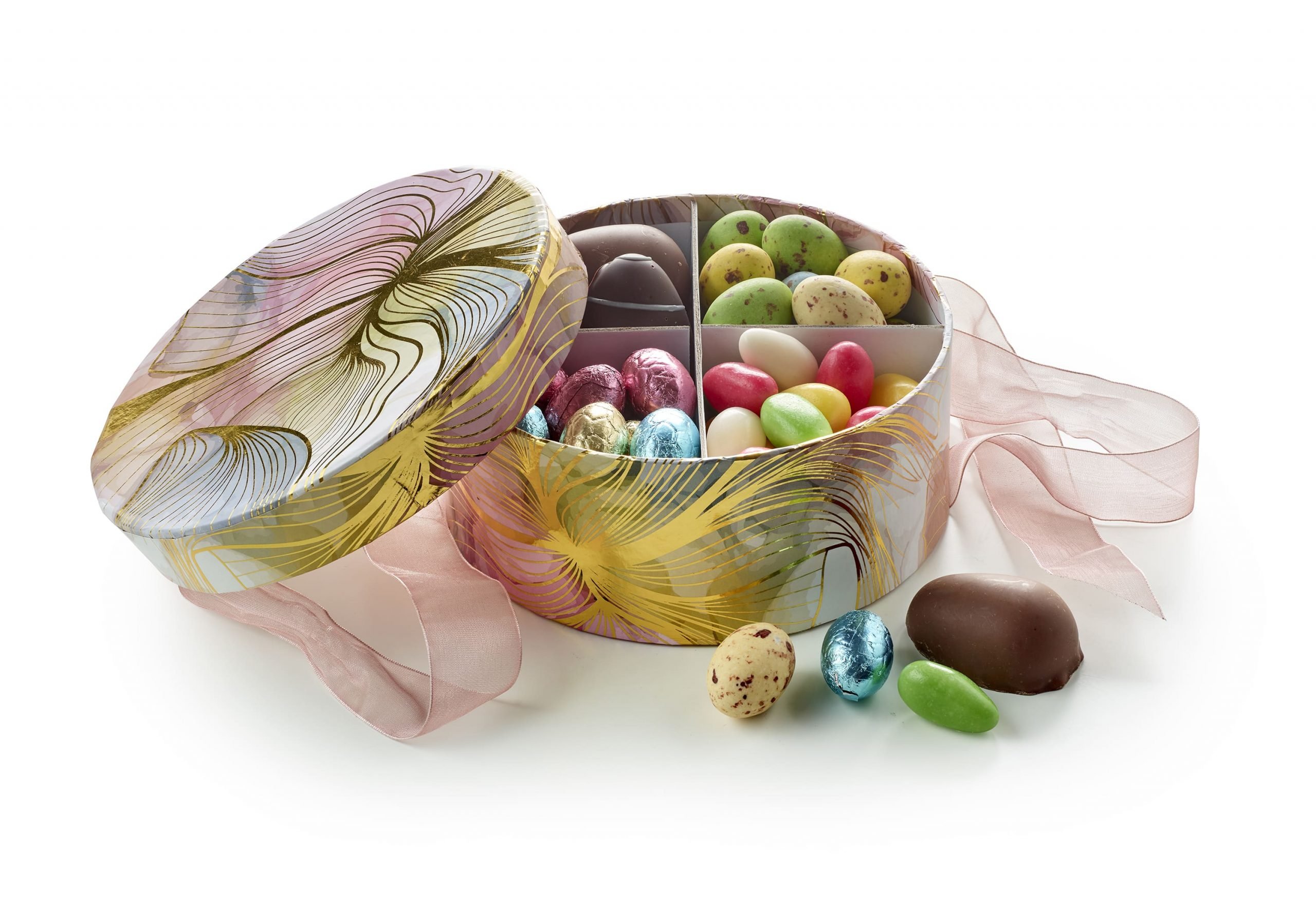 Rund Hatteæske, Familieæske, 400 g. - Guld