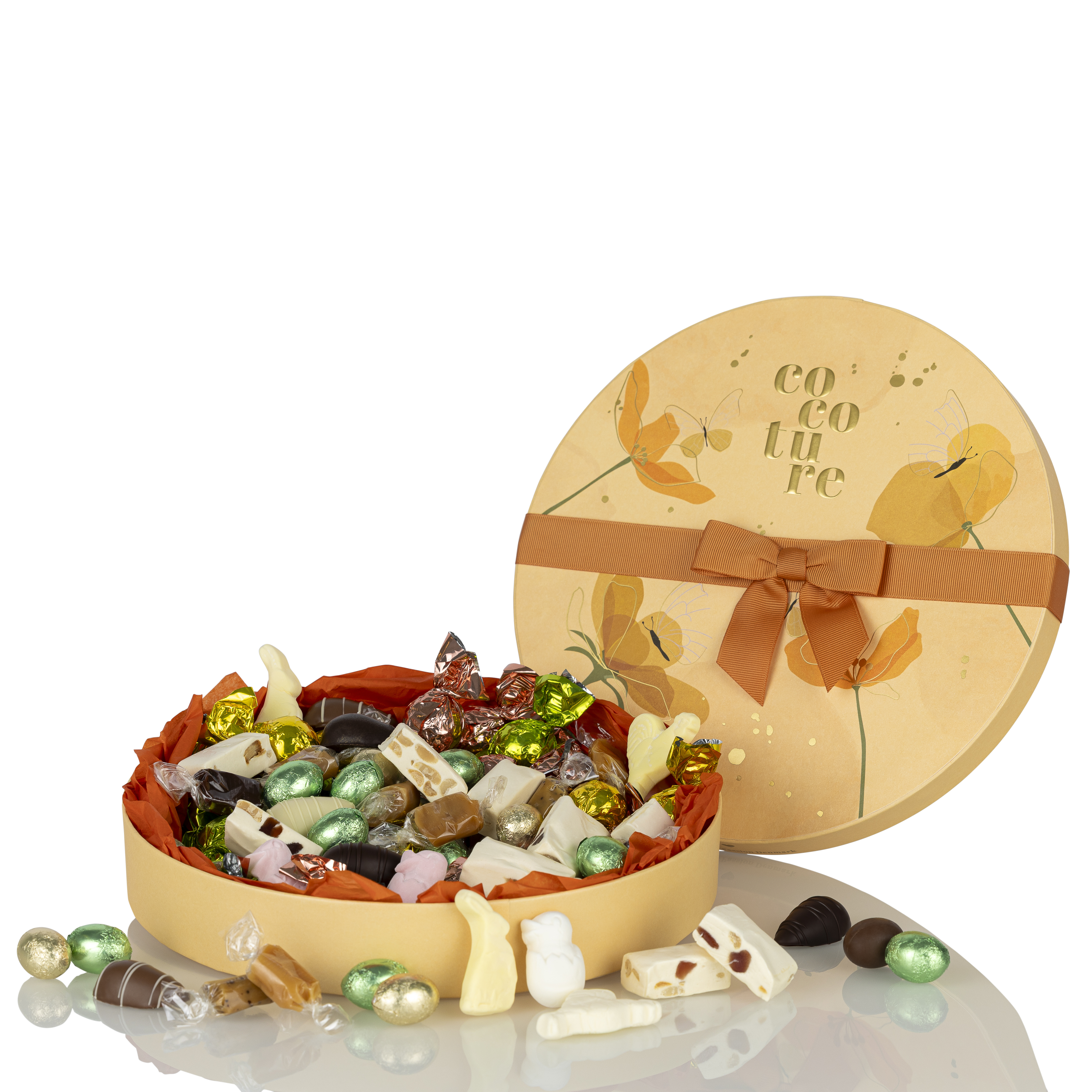 Grøn Blomsteræske m Påskelækkerier - Orange