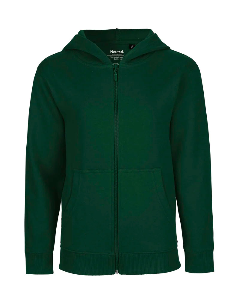 NEUTRAL Zip Hoodie Børn, 100% Økologisk Fairtrade Bomuld-Flaskegrøn