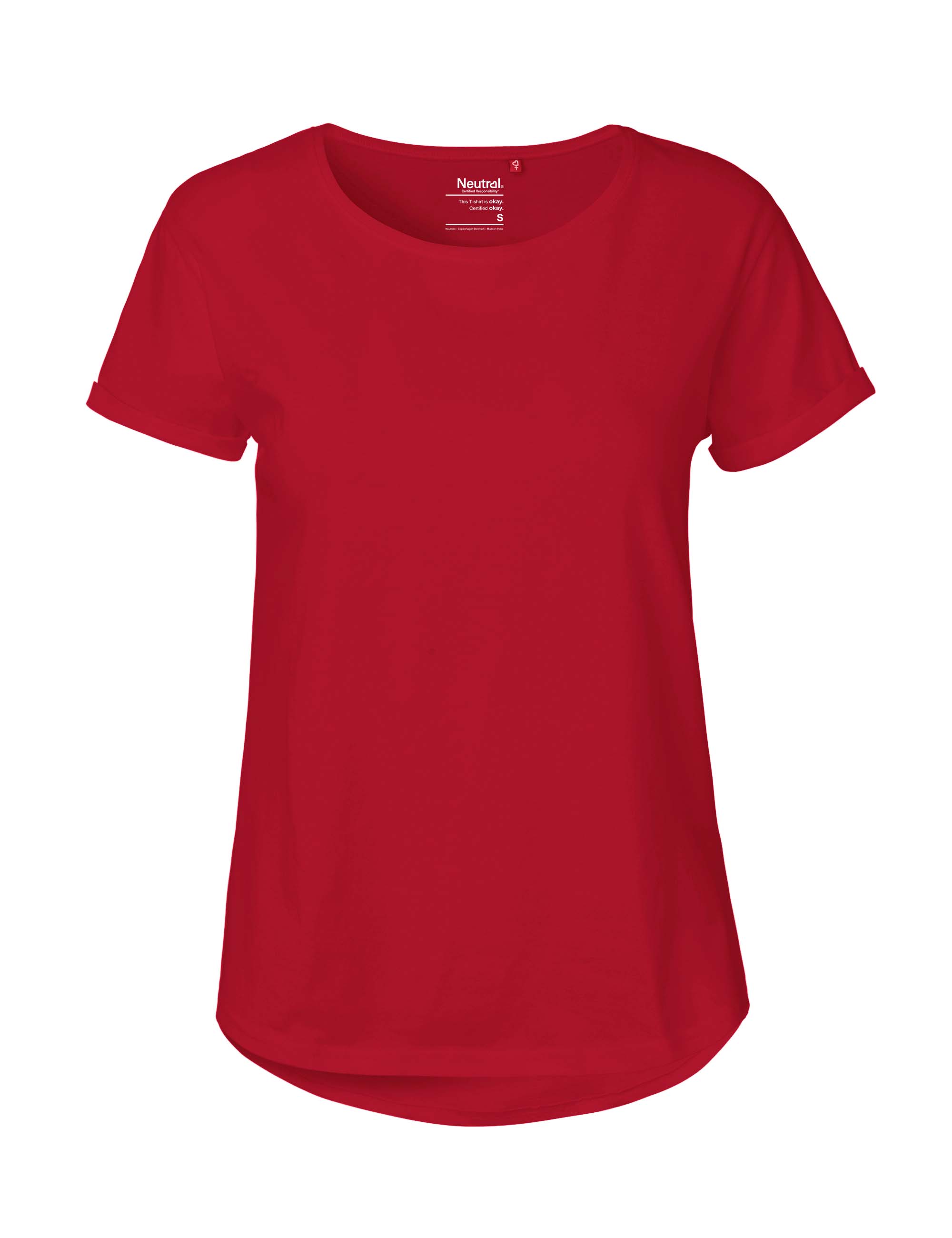 NEUTRAL Roll Up Sleeve Dame T-shirt, 100% Økologisk Fairtrade Bomuld-Rød