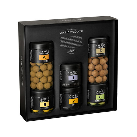 Lakrids by Bülow Black Box med 6 bøtter - RPET