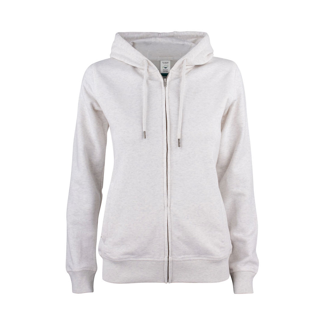 CLIQUE Premium OC Hoody Full Zip Dame - Øko Bomuld-Lysegrå