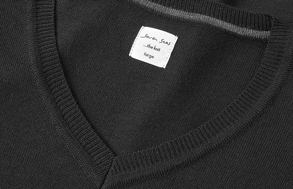 SEVEN SEAS Strik med V-hals, Herre - 50% Uld-Sort