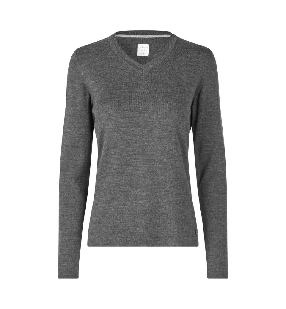 SEVEN SEAS Strik med V-hals, Dame - 50% Uld-Mørkegrå