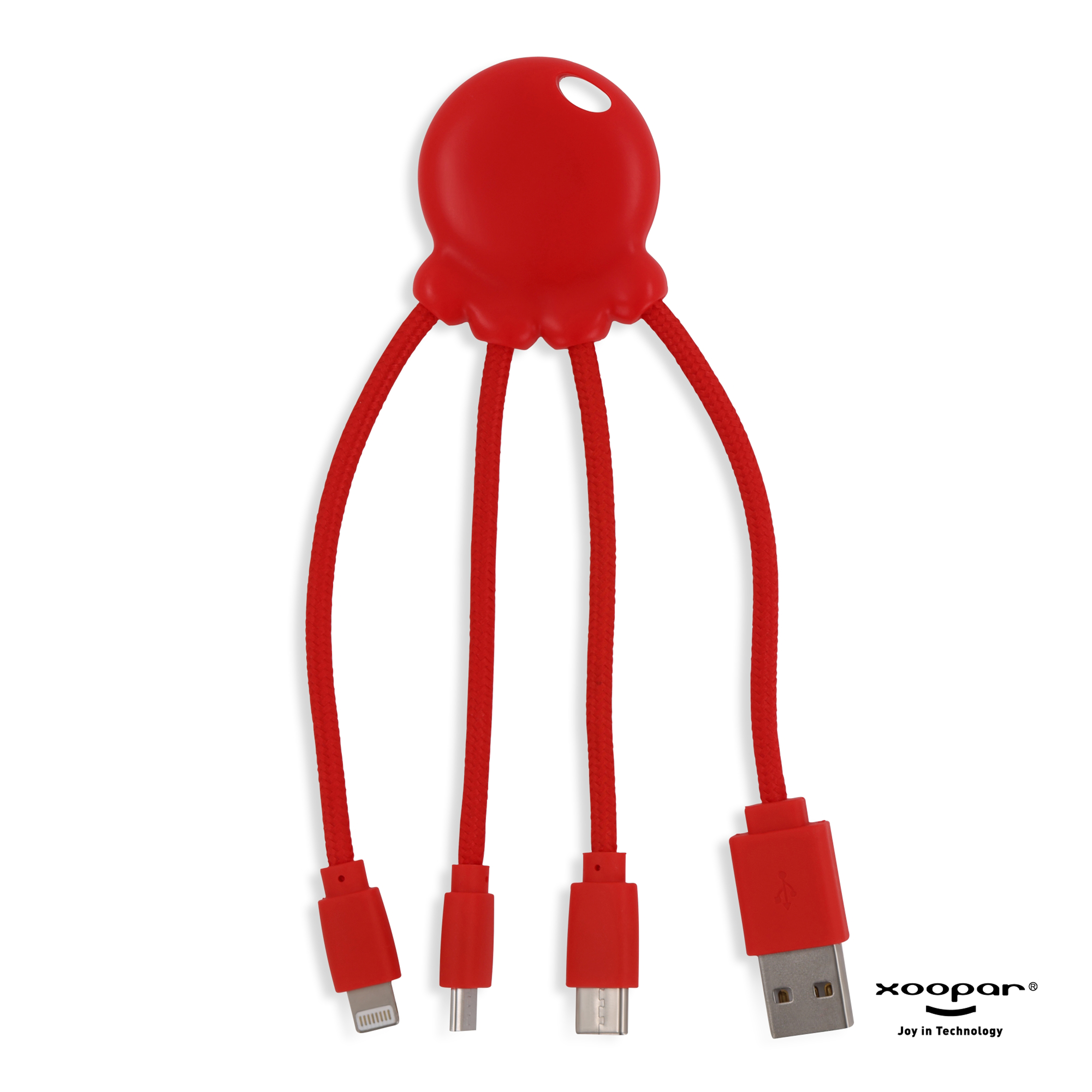 Xoopar Octopus Charging cable - rPet-Rød