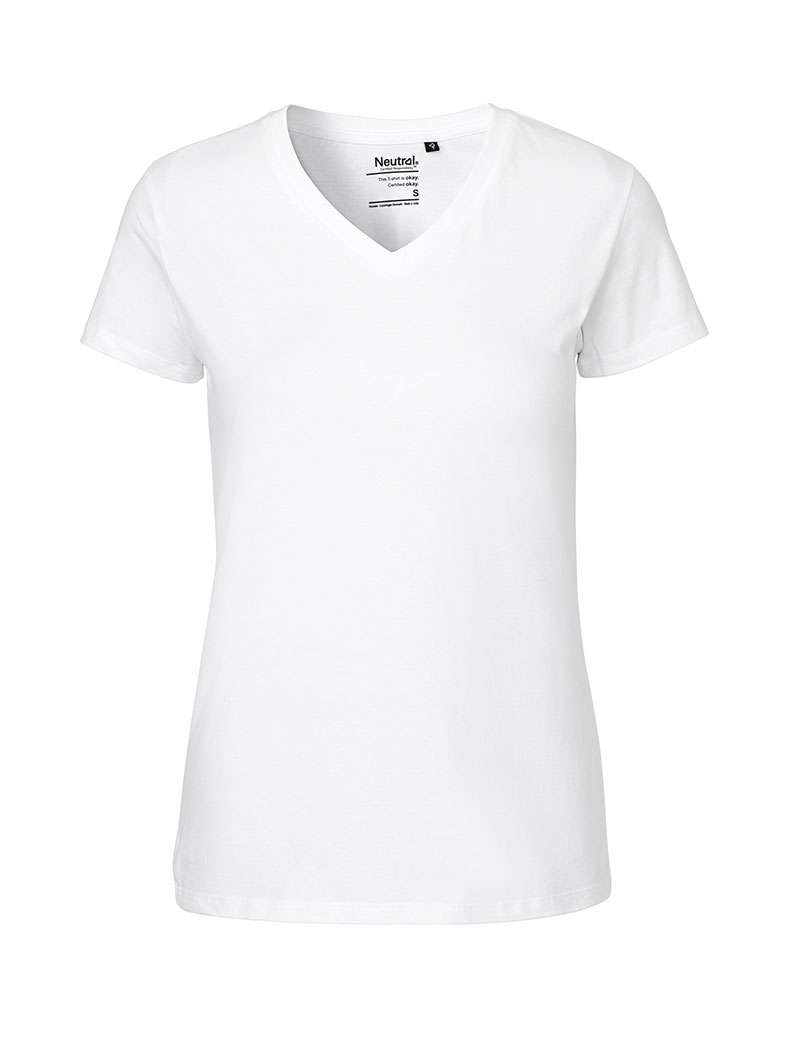 NEUTRAL V-Hals Dame T-shirt, 100% Økologisk Fairtrade Bomuld-Hvid