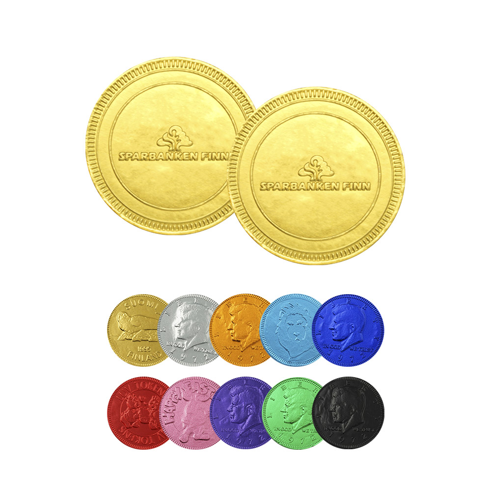Chokolademønter med eget motiv - 55 mm.
