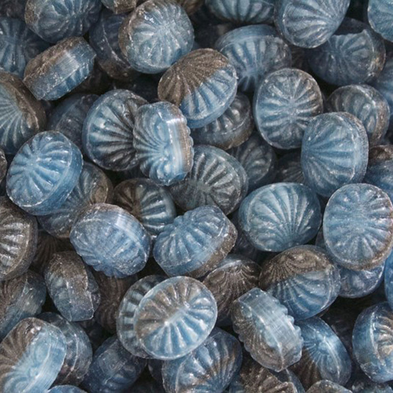 Plastic dåse med Labels på side og låg.-Blå Jordbær, Lakrids, Peber