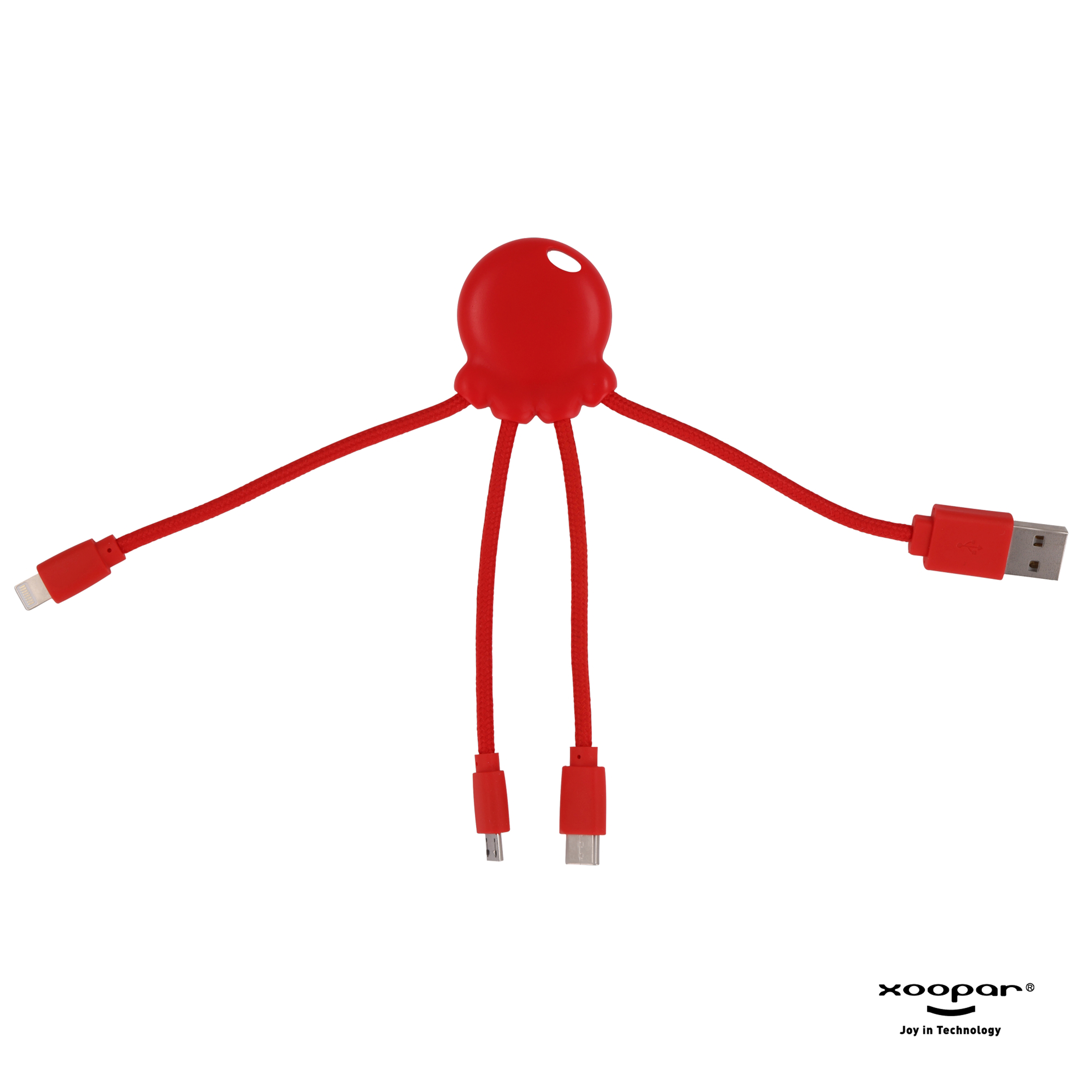 Xoopar Octopus Charging cable - rPet-Rød