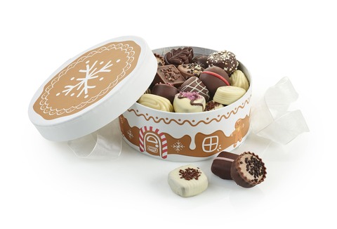 Hatteæske med Fyldt Luksus Chokolade, 500 g.-Brun