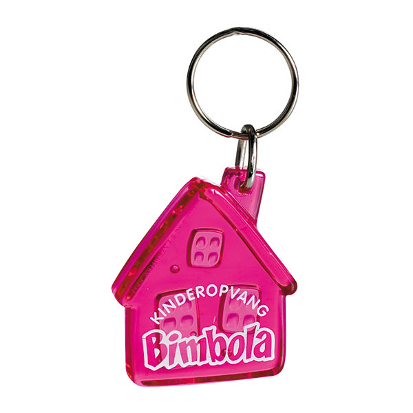Hus Nøglering - Genbrugs Akryl-Klar Pink