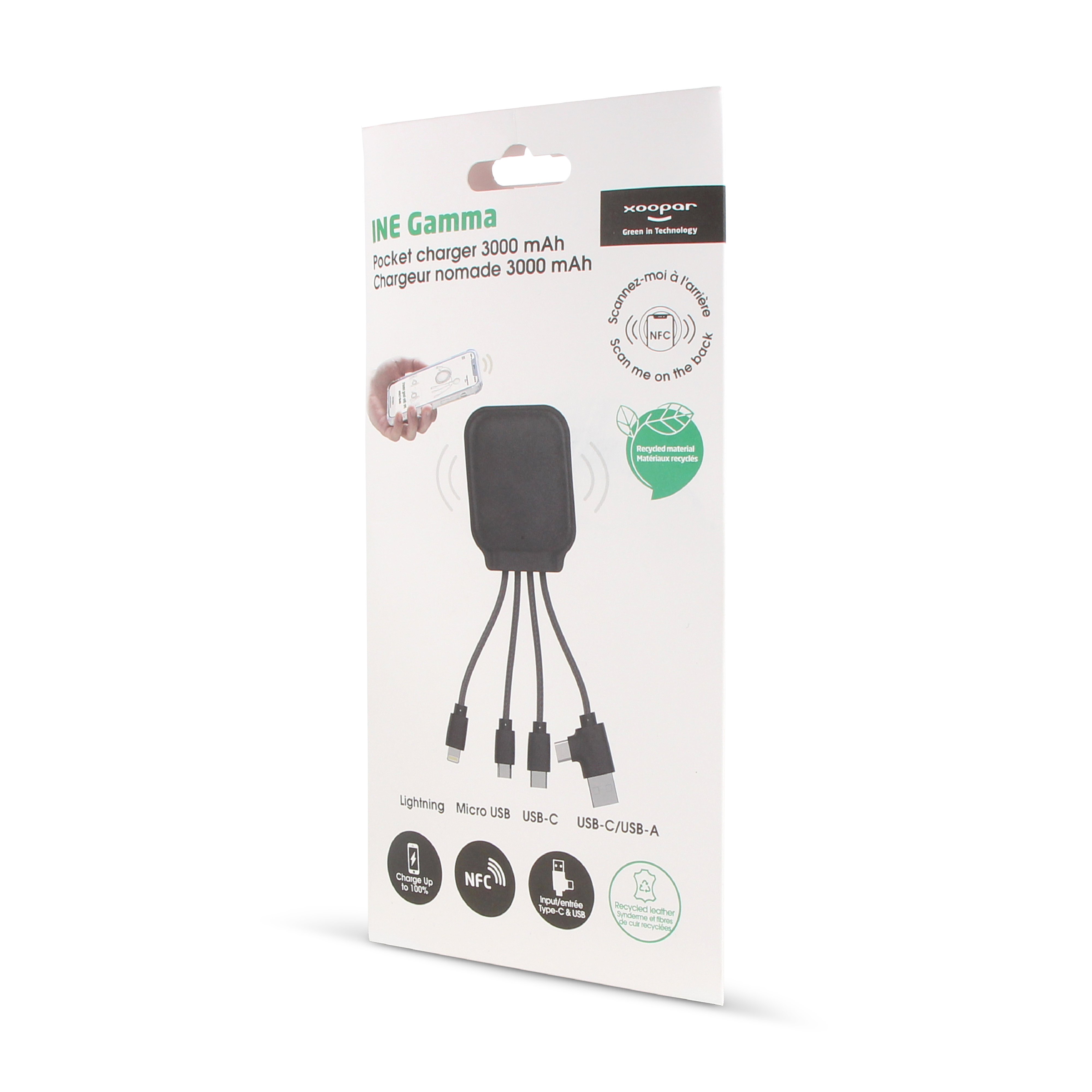 Xoopar Iné Gamma Charging cable og NFC og 3.000mAh Powerbank-