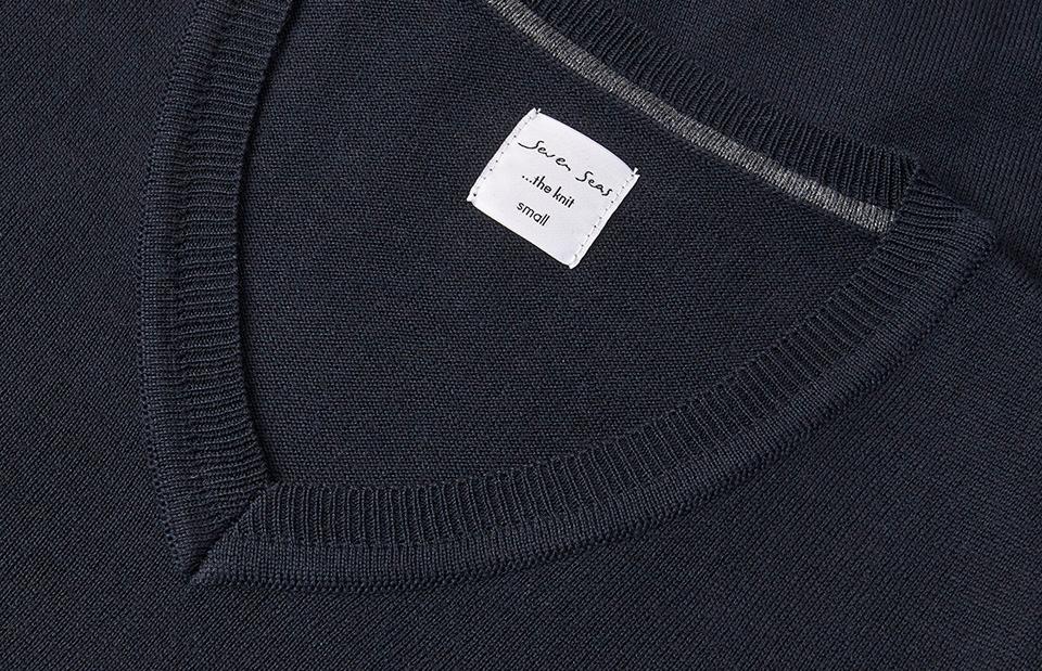 SEVEN SEAS Strik med V-hals, Dame - 50% Uld-Navy