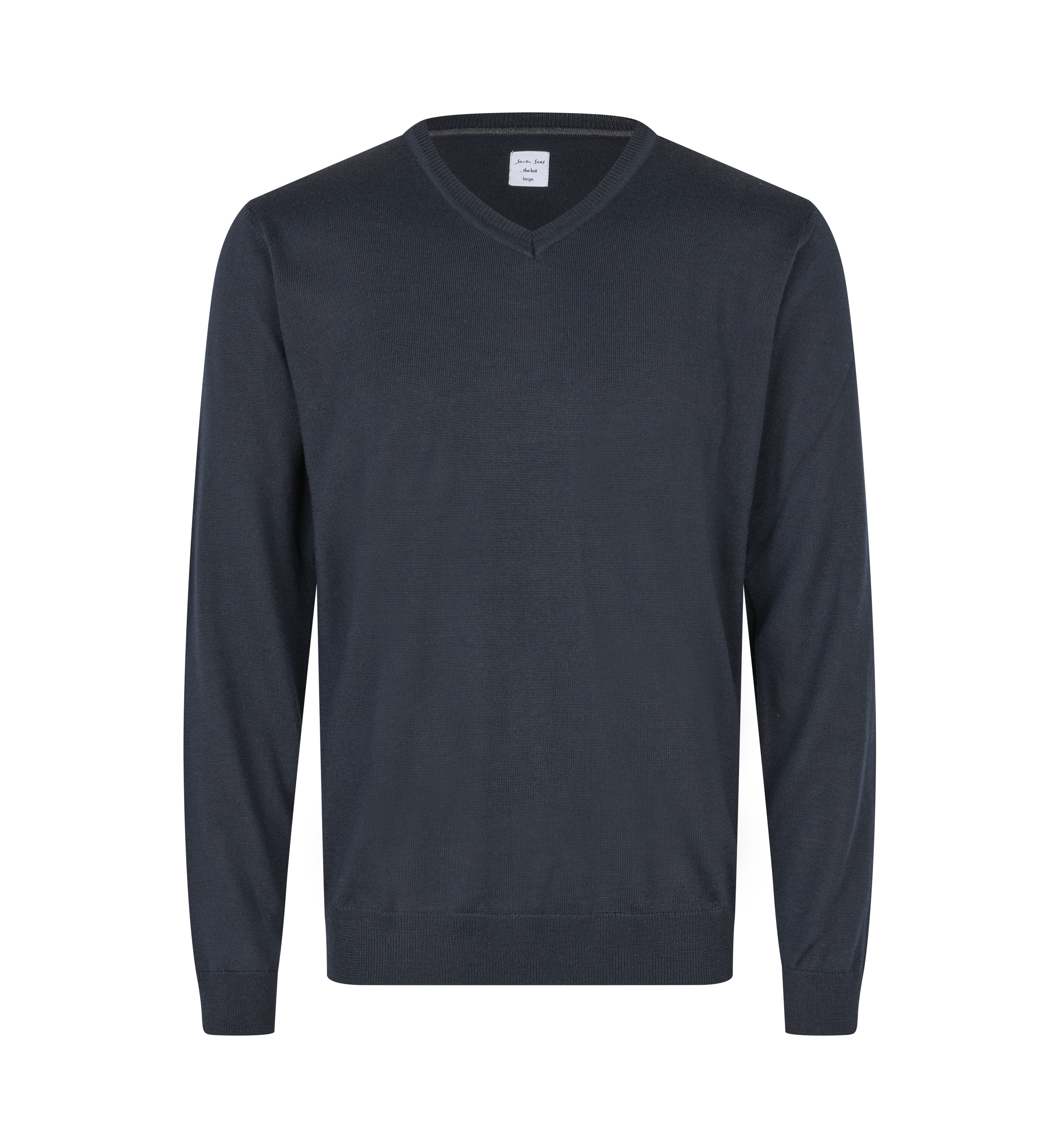 SEVEN SEAS Strik med V-hals, Herre - 50% Uld-Navy