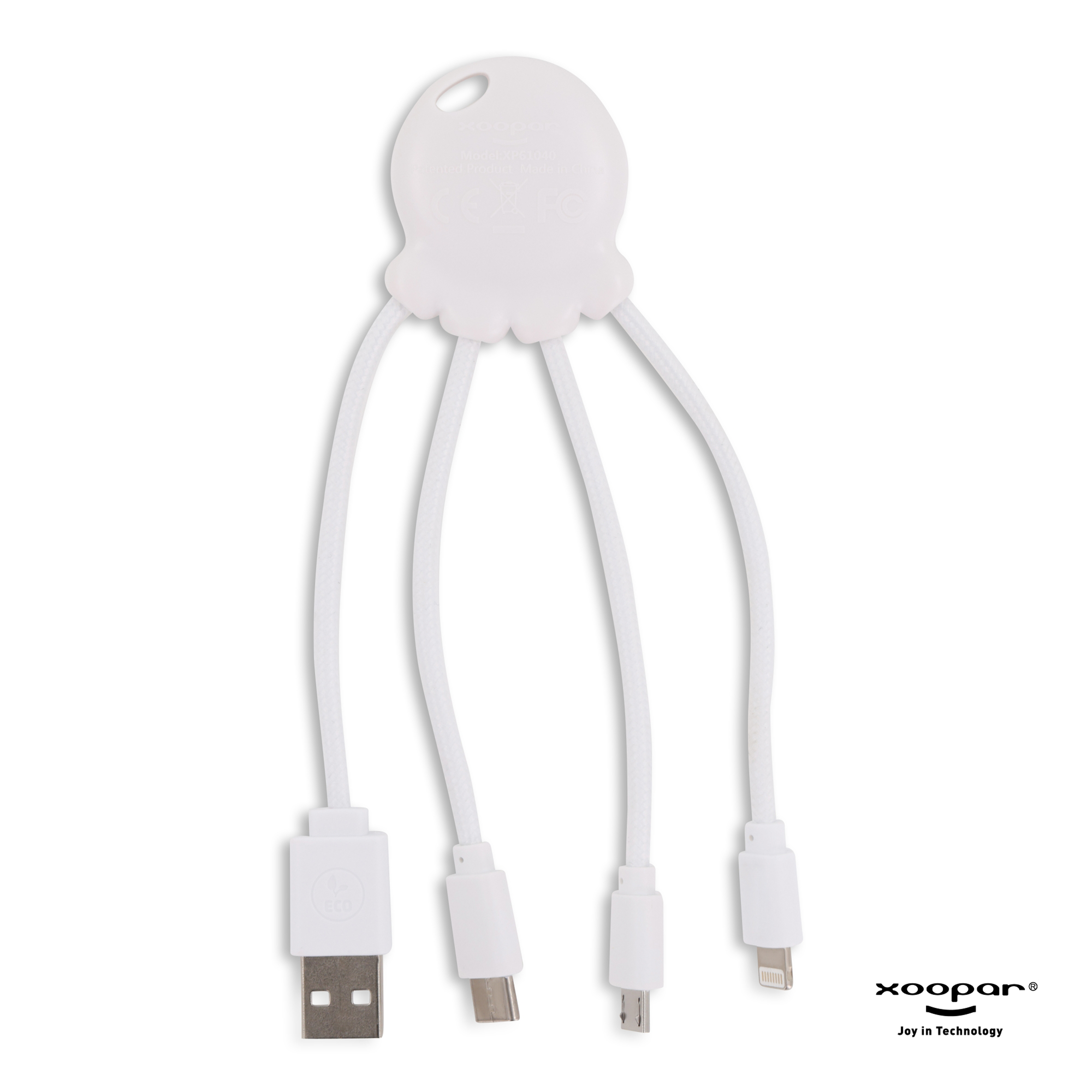 Xoopar Octopus Charging cable - rPet-Hvid
