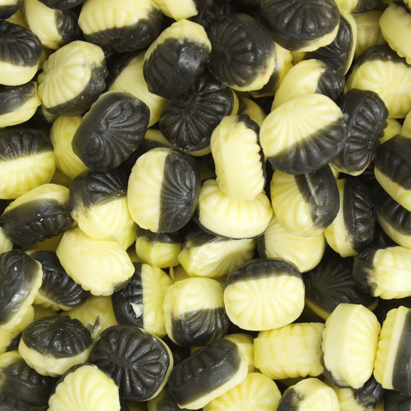 Plastic dåse med Labels på side og låg.-Citron, Lakrids, Peber