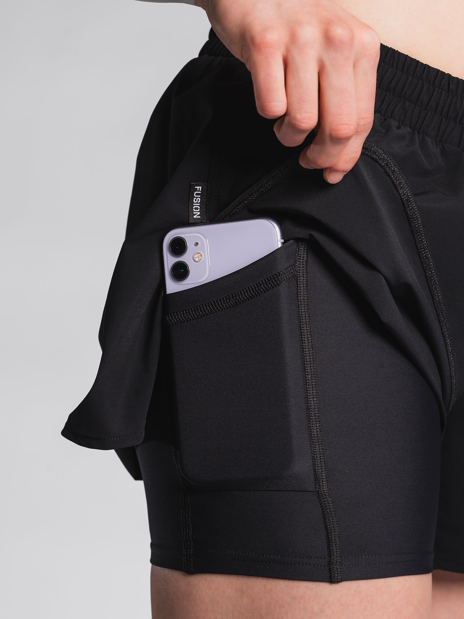 FUSION C3 2i1 Løbe Shorts, Dame-Sort