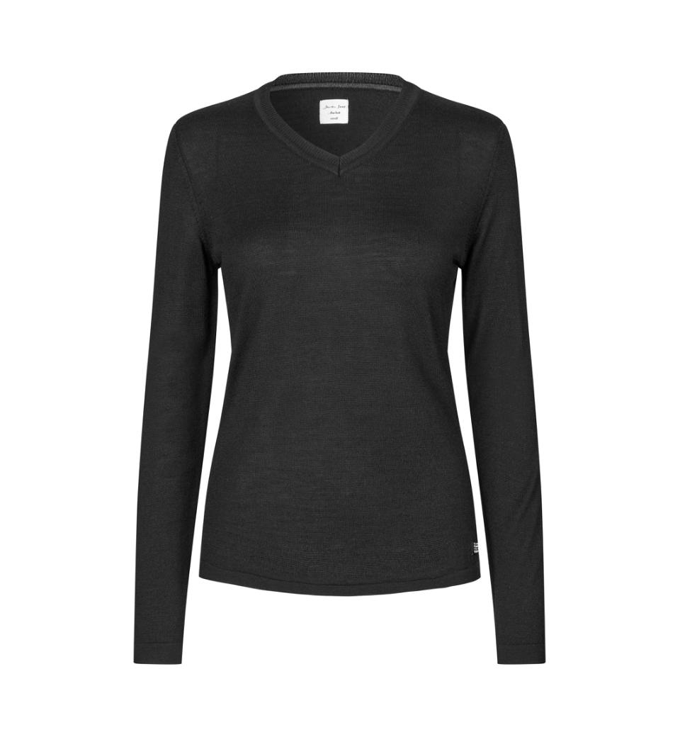 SEVEN SEAS Strik med V-hals, Dame - 50% Uld-Sort