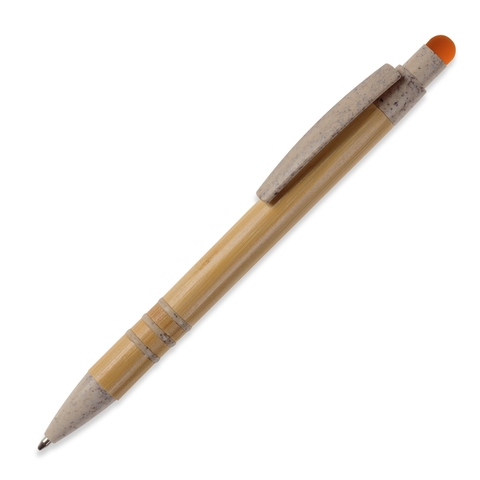 Bambuskuglepen med Stylus - Hvedestrå-Orange