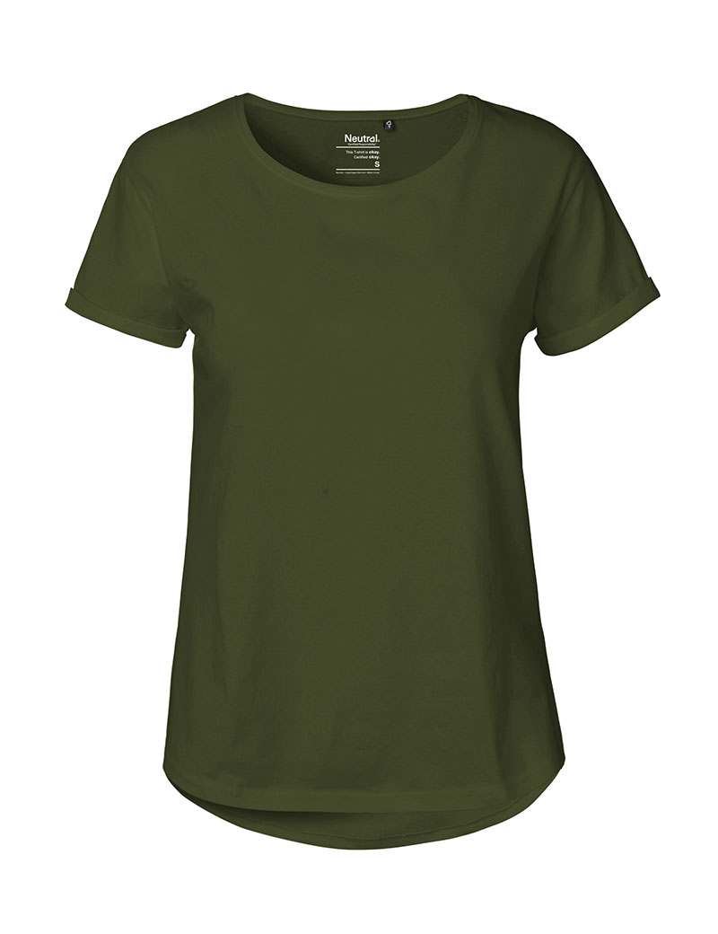 NEUTRAL Roll Up Sleeve Dame T-shirt, 100% Økologisk Fairtrade Bomuld-Militær