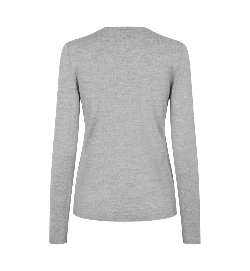 SEVEN SEAS Strik med V-hals, Dame - 50% Uld-Grå melange