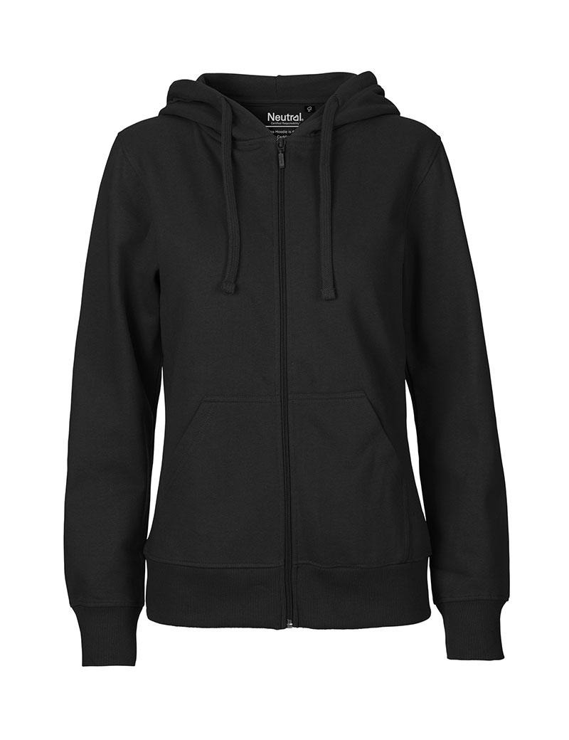 NEUTRAL Dame Zip Hoodie, 100% Økologisk Fairtrade Bomuld-Sort
