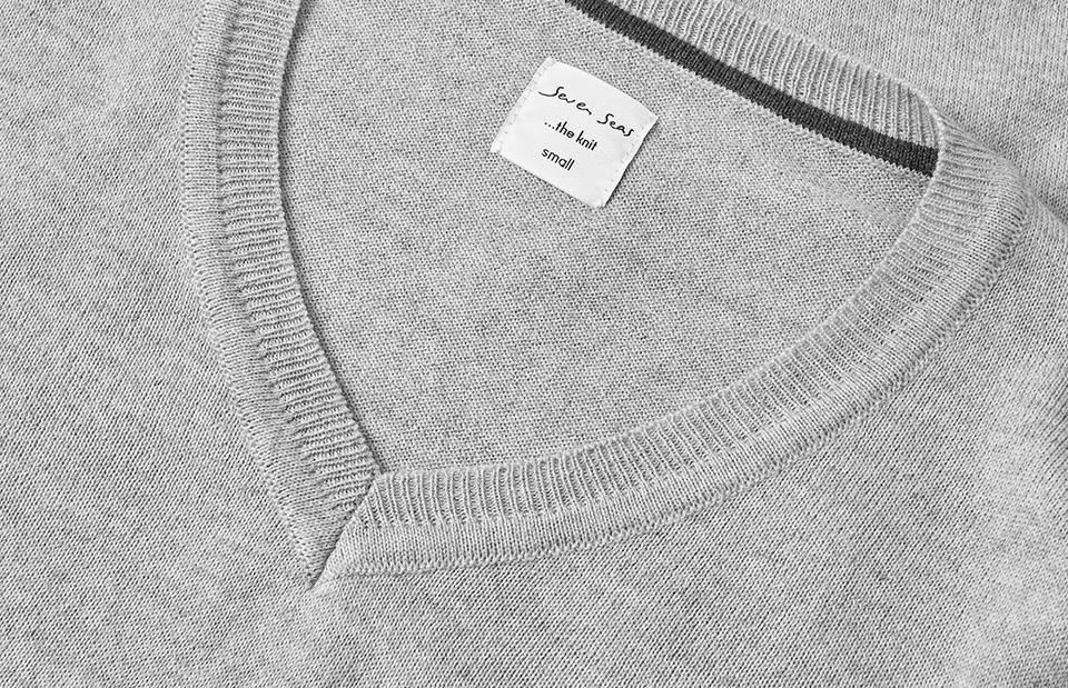 SEVEN SEAS Strik med V-hals, Dame - 50% Uld-Grå melange