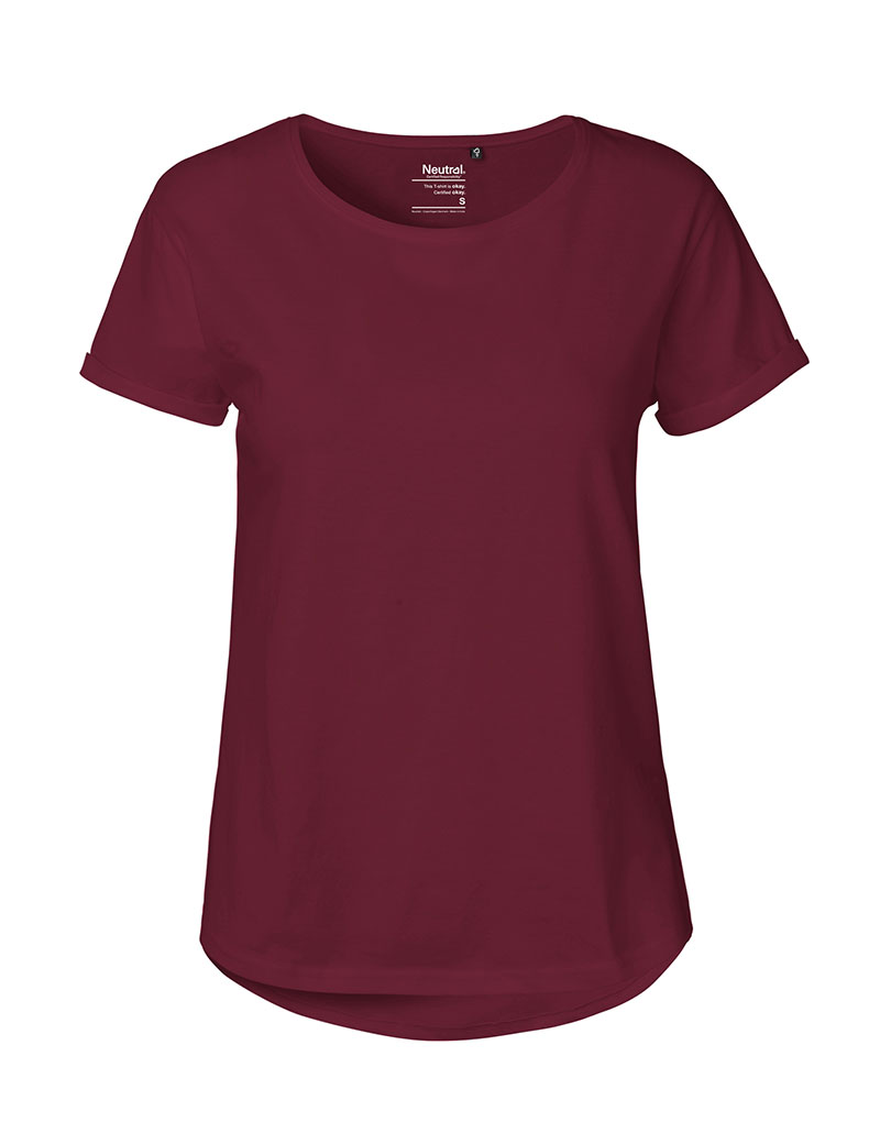 NEUTRAL Roll Up Sleeve Dame T-shirt, 100% Økologisk Fairtrade Bomuld-Bordeaux Rød