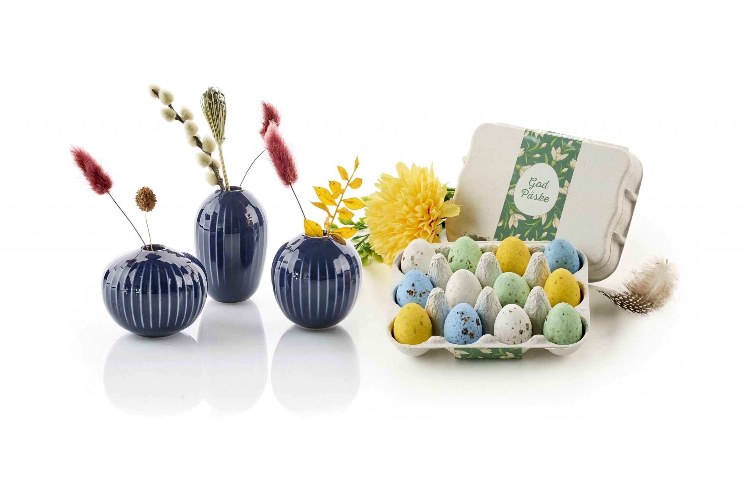 KÄHLER 3 stk. Hammershøi Minivaser & Fugleæg - Blå