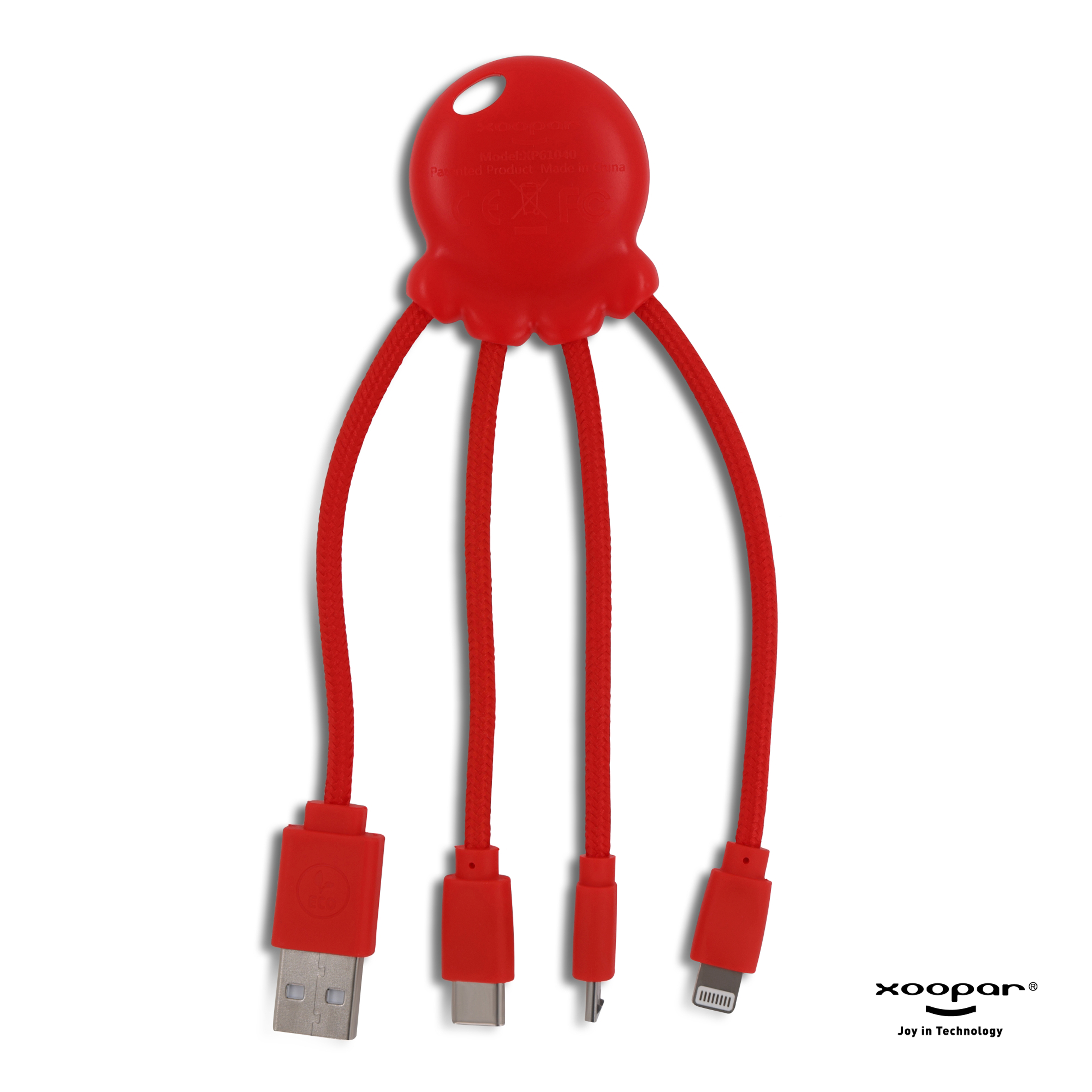 Xoopar Octopus Charging cable - rPet-Rød