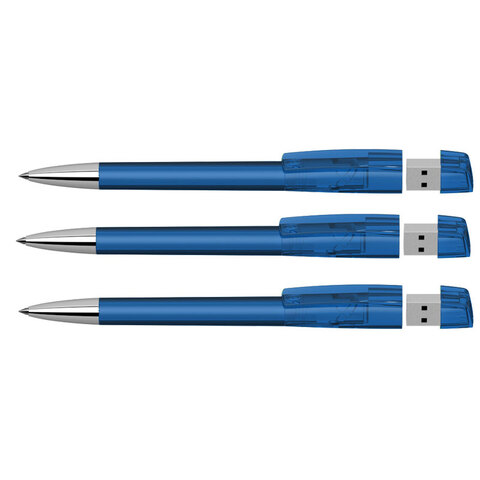KLIO Pen transparent med metal tip, med 4 GB usb stik, Turnus M T USB 2.0-Blå