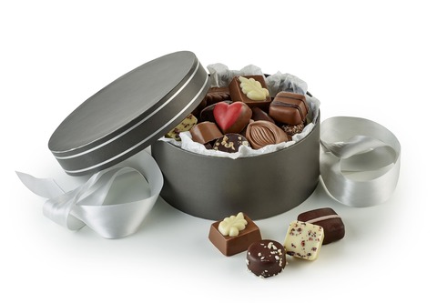 Hatteæske med Fyldt Luksus Chokolade, 500 g.-Grå