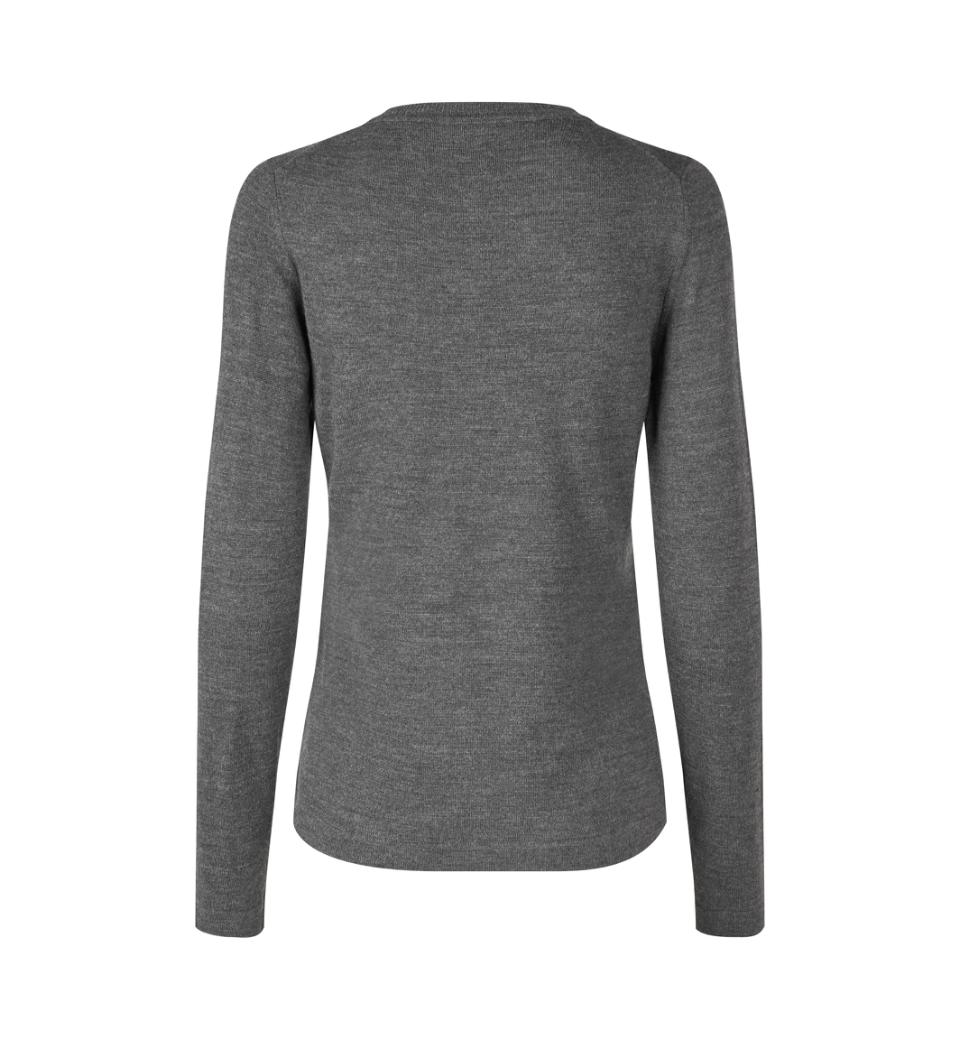 SEVEN SEAS Strik med V-hals, Dame - 50% Uld-Mørkegrå