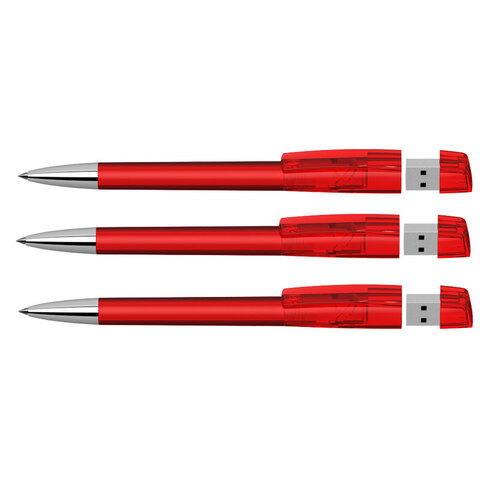 KLIO Pen transparent med metal tip, med 4 GB usb stik, Turnus M T USB 2.0-Rød