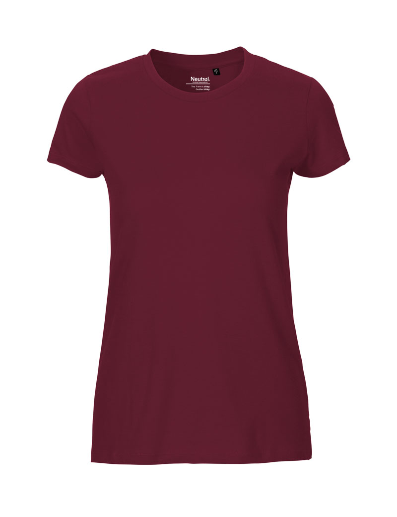 NEUTRAL Fit Dame T-shirt, 100% Økologisk Fairtrade Bomuld-Bordeaux Rød