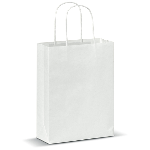 Papirpose med snoede håndtag - Certificeret Papir-Hvid