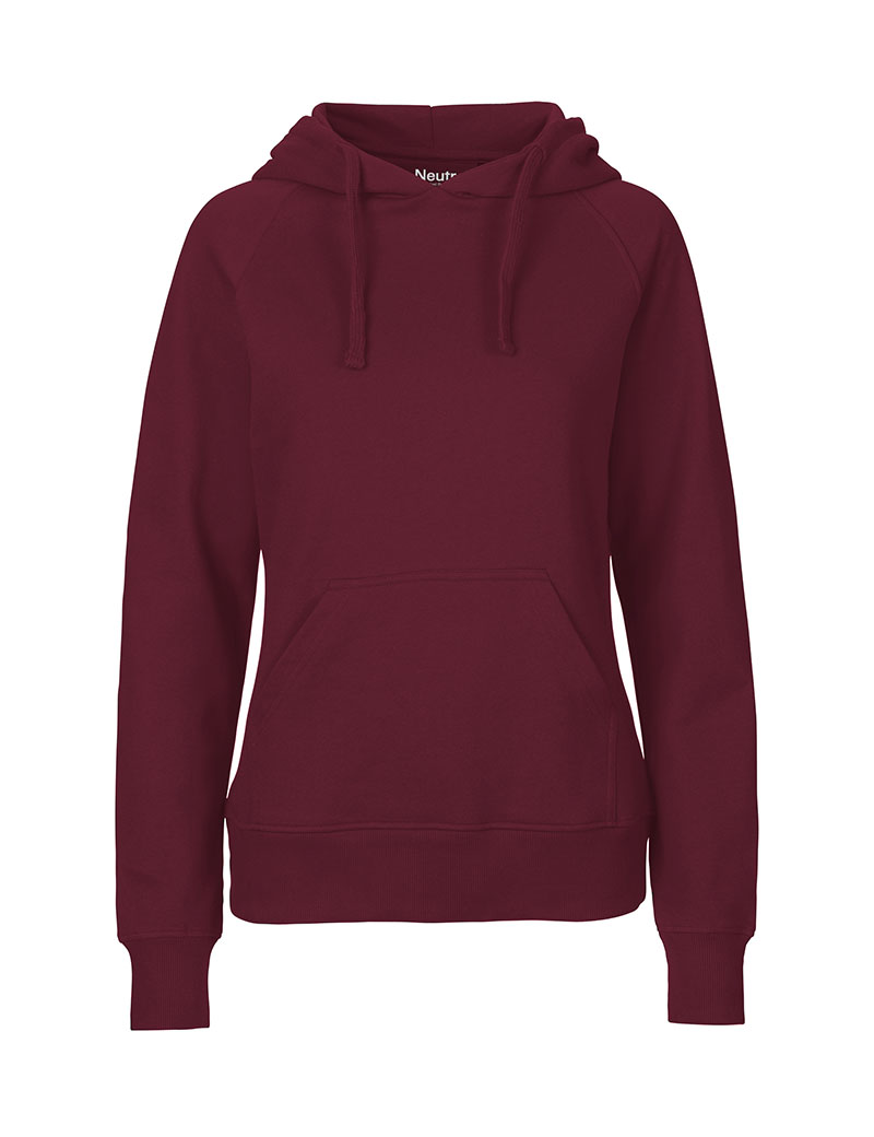 NEUTRAL Hoodie, Dame,  100% Økologisk Fairtrade Bomuld - Bordeaux Rød