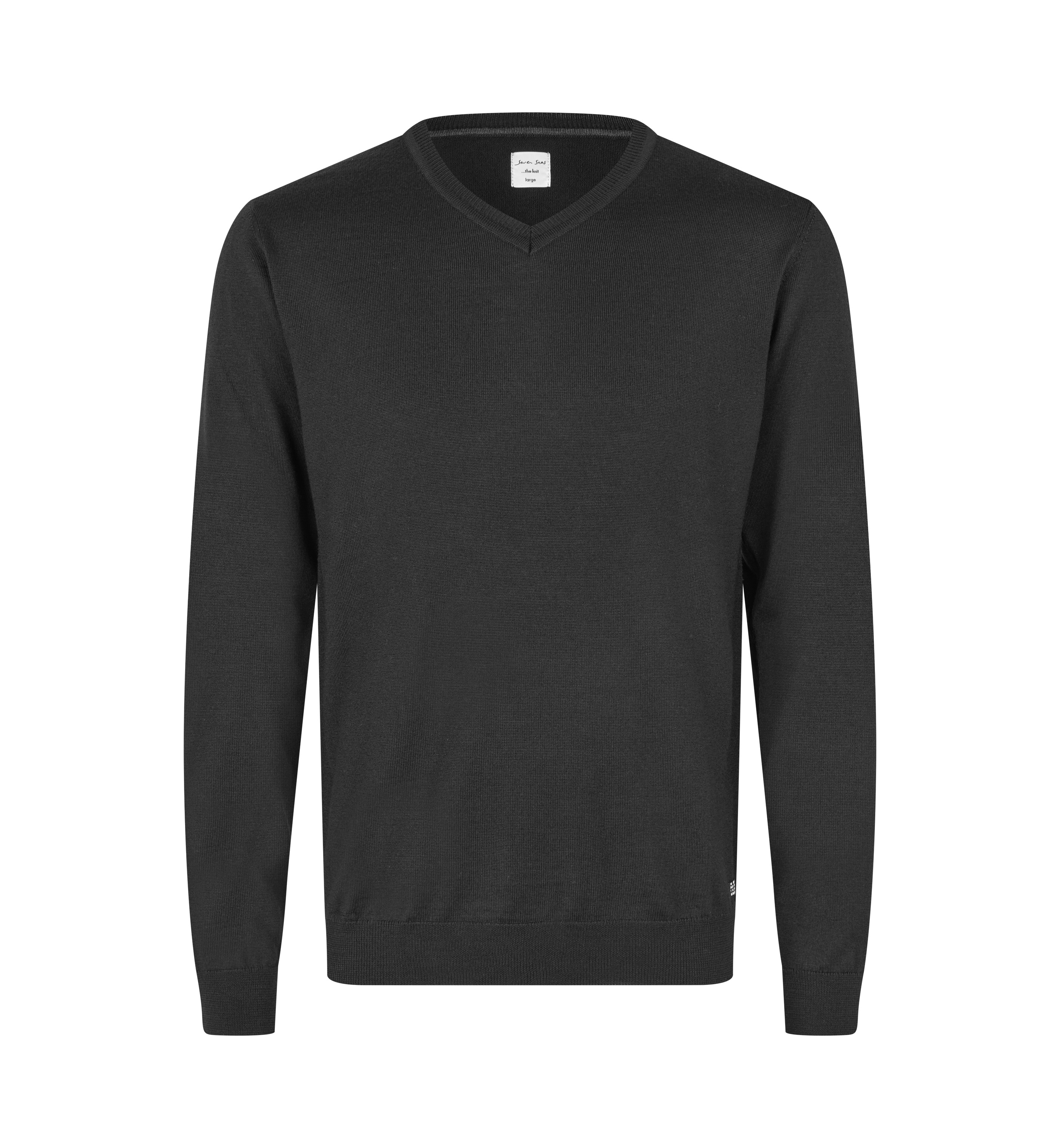 SEVEN SEAS Strik med V-hals, Herre - 50% Uld - Sort