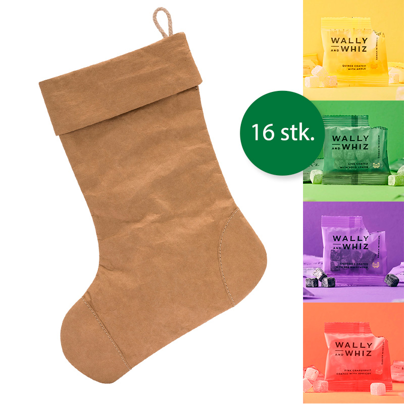 Håndlavet Julesok med 16 stk. Økologiske The Mallows eller Wally And Whiz Gourmet Vingummi - Grøn