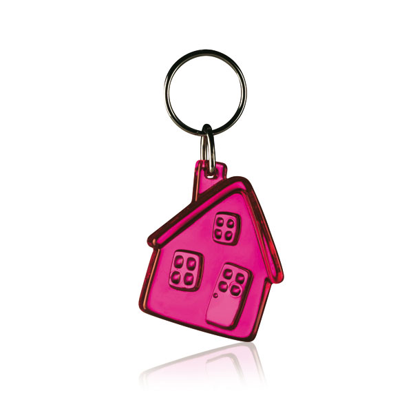 Hus Nøglering - Genbrugs Akryl - Klar Pink