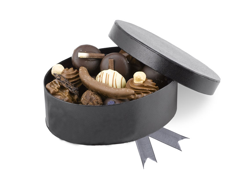 Hatteæske med 240 g. 16 stk. Luksus Chokolade-Sort