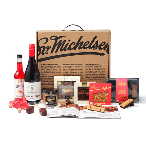SV. MICHELSEN gavekuffert med Fairtrade chokolade, saft & vin - 