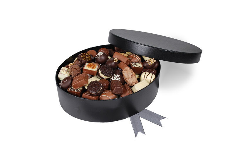 Hatteæske med 1000 g. Luksus Chokolade-Sort