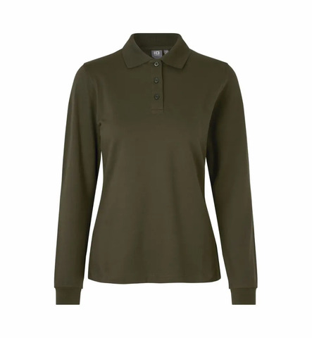 ID Langærmet poloshirt stretch, dame - Oliven
