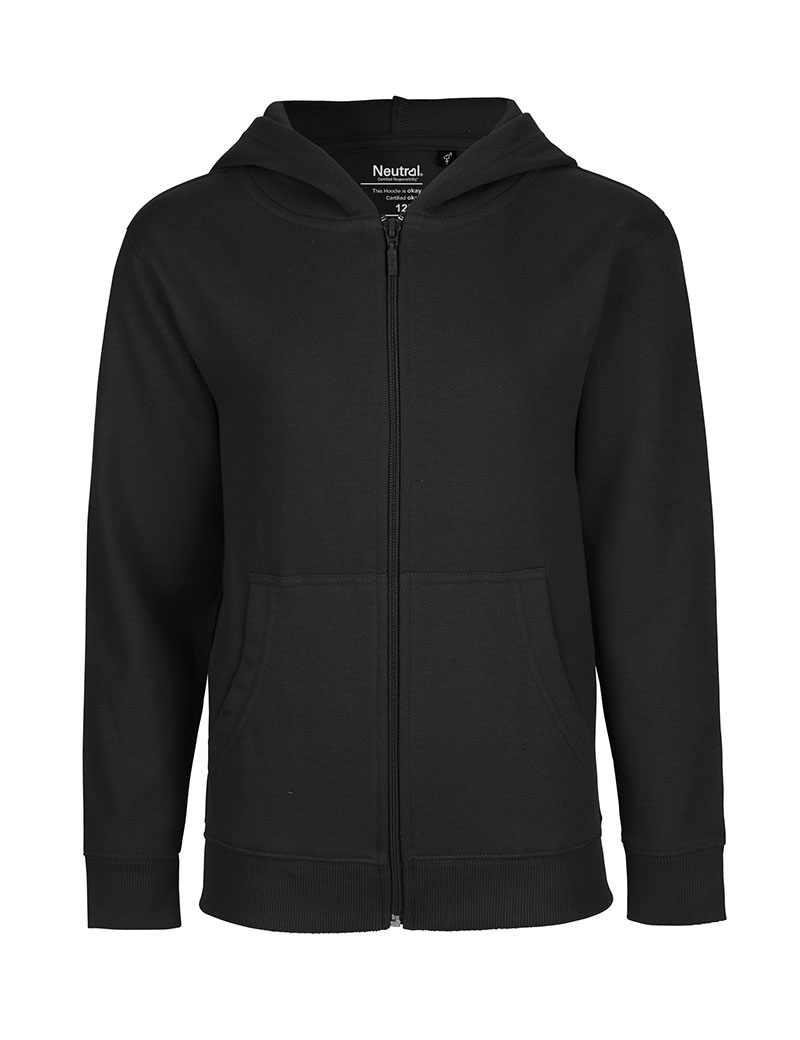 NEUTRAL Zip Hoodie Børn, 100% Økologisk Fairtrade Bomuld-Sort